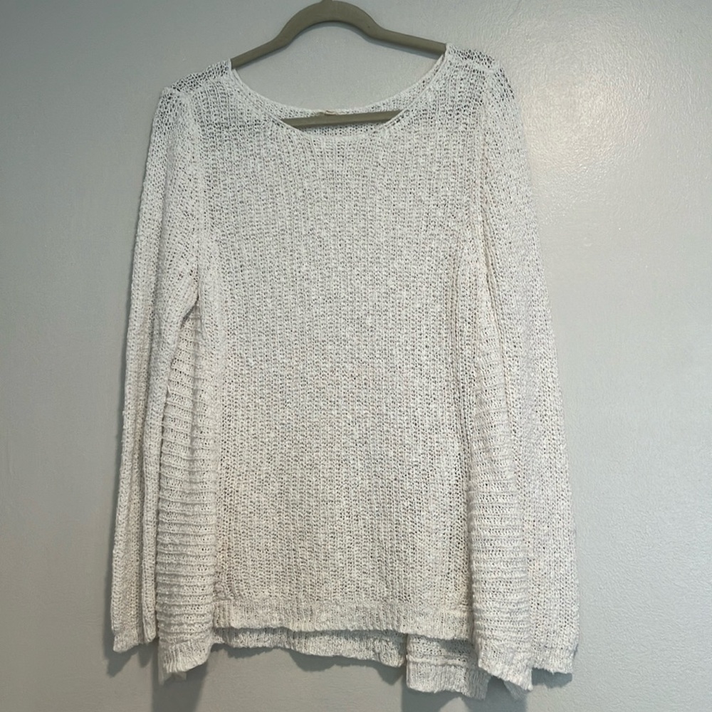 Eileen Fisher Knit Sweater Linen Cotton Blend Size Large White Classic Neutral